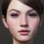 Placeholder: potrait girl look beautiful, close-up, dramatic, eyes like ocean blue, short hair, smile, 8k, rtx, eyebrows like serious, facing left, real, cute, hyper realistis