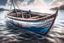 Placeholder: Fisherboat, realistic, colorfull, ocean, small boat, rowing boat