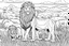 Placeholder: outline art for coloring page with lion and lioness on savana landscape, white background, sketch style, full body, only use outline, mandala style, clean line art, no shadows, clear and well outlined