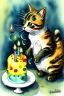 Placeholder: A cute cat is having a birthday cake. Watercolour