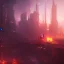 Placeholder: cyberpunk, landscape, GUITARS, cinematic, highly detailed, close up, 4k, deep colors, gold, fire, red, purple, ethereal, utopia, apocalypse, from outer space, GUITAR