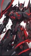 Placeholder: A close picture to Mix between machine and batman in transformers cyborg with black metal and red armor in solo leveling shadow art style with red details detailsis in fantasy world