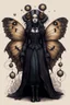 Placeholder: Jean-Baptiste Monge style 19th century hand drawn full body portrait dark gothic fantasy illustration of a walking hybrid Polyphemus moth goth girl, with highly detailed facial features with large multi cellular eyes, drawings, 8k, vibrant natural colors, otherworldly and fantastic