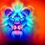 Placeholder: A beautiful portrait of a cyborg lion blue neon color scheme, high key lighting, volumetric light high details psychedelic background