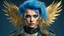 Placeholder: beautiful Punk woman Angel 30 years old, military clothing, mystical, bright colors, creative hairstyle, tattoo, piercing, photorealistic image, military, camouflage clothing, gold, blue, sparkles, fine rendering, high detail, 8K