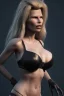 Placeholder: Kim Basinger in black leather, evil, busty, cleavage, curvy, angry, happy, stern look. character design by cory loftis, fenghua zhong, ryohei hase, ismail inceoglu and ruan jia. unreal engine 5, artistic lighting, highly detailed, photorealistic, fantasy