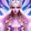 Placeholder:  beautiful, soft, whide smile face,whole head,see full head, long blonde straight hair, blue eyes, fairy wings on the back, transparent crystal blue and pink clothes, background blue and pink, big definition, 8K