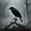 Placeholder: "Generate a high-resolution image of a very macabre crow. The scene should be set in dim, shadowy lighting, giving the atmosphere a dark and eerie feeling. The crow should have sinister, menacing features, with ragged feathers, sharp talons, and piercing eyes that glow faintly. Ensure that the background is ominous, perhaps with hints of fog or a moonlit graveyard, adding to the overall spooky ambiance. The entire image should convey a sense of dread and mystery." resolution 60k