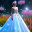 Placeholder: Full body Princess, woman blondie, make up,smile, beautiful place,amazing, flowers, colors, blue and pink butterfly, , realistic, photo real, stars night, detailed, high contrast, 8k high definition, unreal engine 5, extremely sharp detail, light effect, light background