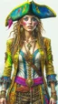 Placeholder: full-body beautiful woman, caribbean pirate suit, watercolor painting, perfect statuary body elegant facial features perfect eyes flawless eyes perfect hands, insanely detailed digital illustration by Carne Griffiths, 8k resolution concept art, a masterpiece trending on artstation Unreal Engine 5, deep color daz 3d render