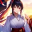 Placeholder: Clear focus, 8k, Girl, high quality, detailed, long blue ponytail, red eyes, beautiful lighting, vibrant colors, miko, smiling