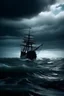 Placeholder: wide shot of a pirate ship in the middle of the sea, storm, ocean storm, high waves, angry sea waves, cloudy sky, deep ocean waves, fantasy style, dynamic, movement, high quality, 8k, cinematic lighting, windy ocean