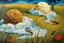 Placeholder: painting from lies down in the grass a Fallen Ice-cream, the dropped ice cream melting, ants crawling on ice cream , whimschical, detalied painting by Van Gogh and dali, high detailed, sharp focuses, masterpiece