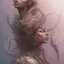 Placeholder: sango fantasy, fantasy magic, intricate, sharp focus, illustration, highly detailed, digital painting, concept art, matte, artgerm and paul lewin and kehinde wiley, masterpiece sexy lips Asian afro lips black African lady body mermaid Dragon head silver bright snow lady outer space mermaid pretty skull head