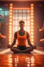 Placeholder: portrait of the darkest young yoga diver in an orange pool in fallout 4 setting, bokeh, downlight, prize winning, depth of field, in the style of ivo caprino, downlight, furry chair, backlight, aura