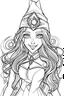 Placeholder: a cartoon image of scarlet witch smiling. kids coloring book. no color. thin crisp lines