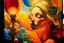 Placeholder: Close-up with faded misty colors. A Georgy Kurasov surrealist painting, with very long shadows, merging dream-like illogical objects that morph and melt into each other. The entire sky is a gigantic transparent glass female face with large eyes and a tropical forest inside her transparent head, merging with clouds. Huge golden alarm clocks, light bulb, dial telephone, typewriter, green apples. Under a light blue sky with puffy clouds.