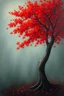 Placeholder: A Painting Of Tree With Red Leaves The Has Melancholic And Nostalgic Mood