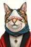 Placeholder: cat with shark mask in the style of japanese shepard fairy