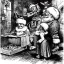 Placeholder: Santa Claus coming down a chimney surprisng the kids in the living room by Thomas Nast detailed