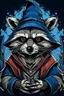 Placeholder: evil, Raccoon wizard, in anime portrait art style