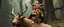 Placeholder: a gold ginger fluffy gnome female kobold stag gremlin that looks like the opposite of a vampire in bunad standing on an elk, holding his horns