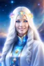 Placeholder: cosmic woman smile,galactic fédération, admiral from the future, one fine whole face, crystalline skin, expressive blue eyes,rainbow, smiling lips, very nice smile, costume pleiadian, Beautiful tall woman pleiadian Galactic commander, ship, perfect datailed golden galactic suit, high rank, long blond hair, hand whit five perfect detailed finger, amazing big blue eyes, smilling mouth, high drfinition lips, cosmic happiness, bright colors, blue, pink, gold, jewels, realist, high,ufo rainbow