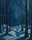 Placeholder: A dark blue winter forest with falling snowflakes painted by Vincent van Gogh