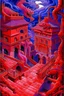 Placeholder: A violet red fiery demonic realm with realms painted by MC Escher