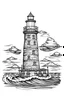 Placeholder: Outline art for coloring page with A lighthouse beaming light across the ocean ,,white background, sketch style, only use outline, clean line art, white background, no shadows, clear outline,