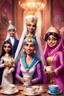 Placeholder: One day, Queen Batool was having a good time with her special team that was called "The Tea Council". Her team included: - Rayouf, the brave princess and the leader of the tribe - A talented writer who writes amazing stories - A real Barbie doll that talks and moves - Jim Carrey, the star of comedy and satire - Donald Trump, the former US president and the controversial figure They met in a spacious room decorated with large windows that allow sunlight to enter, bright colors, green plants, mode