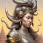 Placeholder: Sango fantasy, fantasy magic, intricate, sharp focus, illustration, highly detailed, digital painting, concept art, matte, art germ and Paul Lewin and Kehinde Wiley, masterpiece silver elephant head bronze Buddha Asian African girl nice breast Hawaiian hair turquoise golden waves