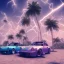 Placeholder: 1980's aesthetic vaporwave palm trees and spheres and Porsche with lightning