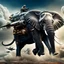 Placeholder: Lucky Stryker, Jet-fighter elephant combination, biomechanical surrealism, organic surrealism, dystopian, photorealisitic, in flight