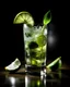 Placeholder: Create a photo of a drink called - mojito. Just as it is mixed as standard. With a background that is a trend in modern photography and how it is mixed in the Czech Republic and in a tall, attractive glass.