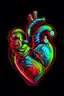 Placeholder: FLAT VECTOR LAYERED 2-D MULTICOLORED COMPLIMENTARY NEON MECHANICAL HUMAN HEART, METALLIC,