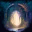 Placeholder: A watercolour painting, An ancient, ornate portal stands in the midst of a forgotten landscape. The glow from the portal illuminates the surrounding area, giving glimpses of fantastical worlds and creatures lurking just beyond the threshold.