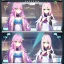 Placeholder: Clear focus,8k,Beatiful Lighting,Detailed, pink long fluffy hair, long fluffy bangs, green eyes, wearing a stunning sparkling outfit, dating game, dialogue at the bottom of the screen