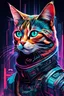 Placeholder: Ilustración lineal arte conceptual de un gato Calicó cyberpunk, hiperdetallada, increíble obra de arte, colores complementarios, maximalista