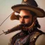 Placeholder: portrait,"Insanely detailed photograph of a male western mustachioed crossbowman", detailed charro and Sombrero, digital painting,eye patch, cigar, artstation, concept art, sharp focus, illustration, art by artgerm and greg rutkowski and alphonse mucha, 8 k,fantasy, unreal engine