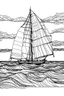 Placeholder: A sailboat sailing on an open ocean, with nothing but water stretching to the horizon, embodies the freedom of adventure and exploration., coloring book page, simple and clean line art, adult drawing book, black and white, crisp black lines, no shades, sharp lines, coloring book for adults, cartoon style, landscape