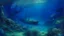 Placeholder: A dark blue underwater coral reef with a shipwreck painted by Birge Harrison