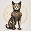 Placeholder: Full body portrait of a Robot Cat, psychedelic, Detailed, by Laurel Burch and Brian Despain, maximalism, black and white and silver and gold and crimson, by Petros Afshar