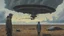 Placeholder: science fiction painting, Denis Sarazhin, Alex Colville, Simon Stalenhag, ominous sky