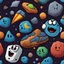 Placeholder: cartoon asteroids