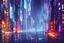 Placeholder: Cyberpunk City near the trees, blade runner influence, sci-fi, impressionism painting