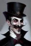 Placeholder: Strahd von Zarovich with a handlebar mustache wearing a top hat with a smile, closed eyes and question marks