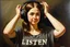 Placeholder: Painting by léonard de vinci, a Young woman listening to music, it's written LISTEN on her t-shirt,