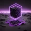 Placeholder: a large dark black 3D hexagon structure with a neon purple outline floating high above a desolate monochrome landscape