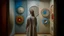 Placeholder: Woman in front of a wall with several circular holes of different sizes, painting by René Magritte, surrealism by Francis Bacon, Greg Rutkowski and Mark Rothko. Painting by Lucian Freud. photorealistic with a palette of a mixed media, very brutal, surreal, symmetrical